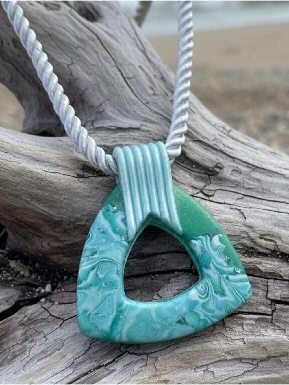 Artisan Blue & Green Polymer Clay Pendant Necklace w/ Stainless Steel Clasp